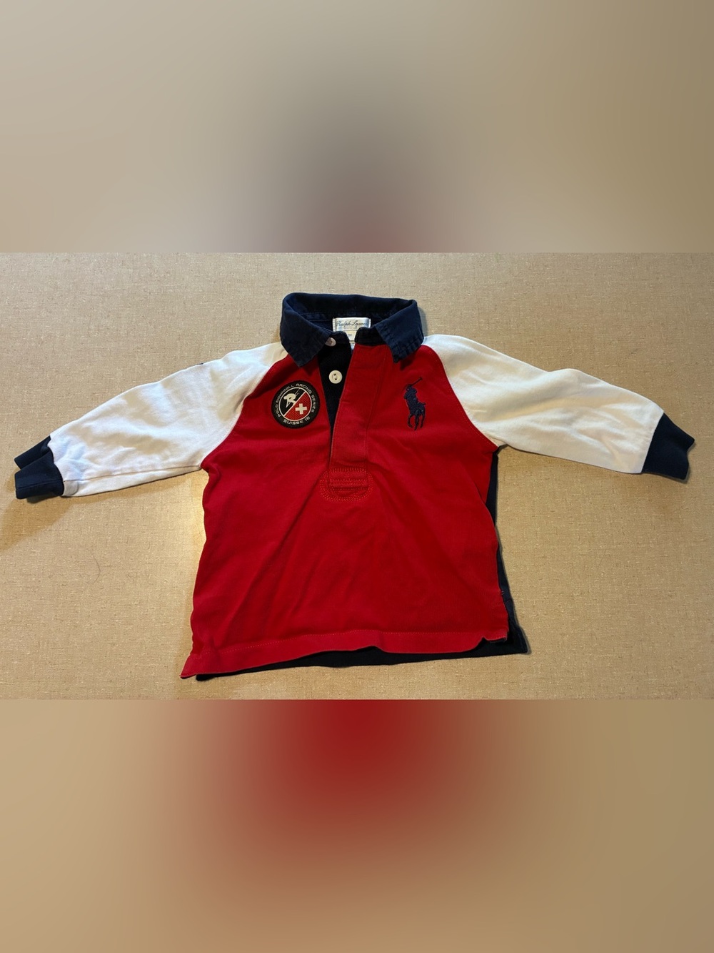Ralph Lauren Kids Red Polo with Navy Collar and White Sleeves